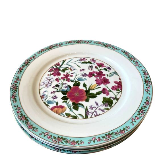 Grace Teaware Fine Porcelain 9in Salad Plates Aqua Blue Floral Set of 4 New - Picture 12 of 15